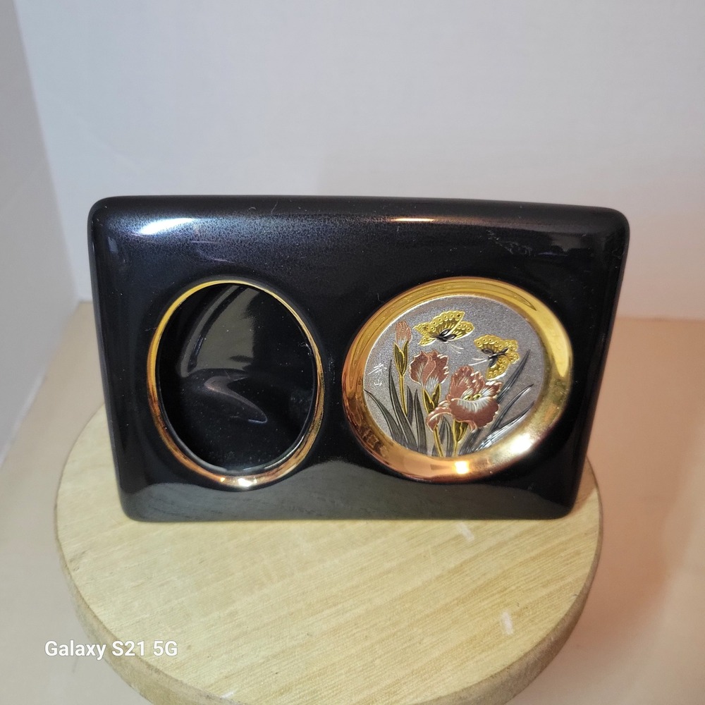 Art of Chokin Japanese Ceramic Bud Vase Photo Frame 24K Gold Edged Butterflies
